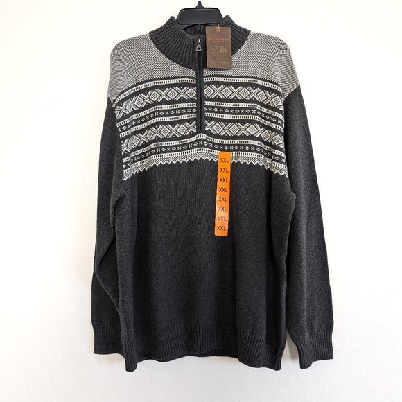 ORIGINAL WEATHERPROOF VINTAGE Sweater Men's 2XL Gray Fair Isle 1/4 Zip Mock Neck - Picture 1 of 12